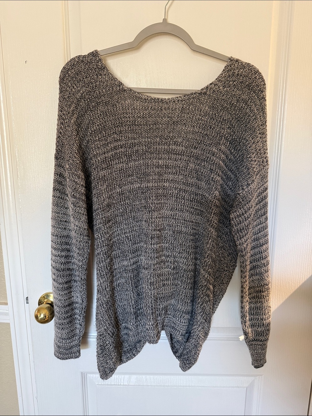 Relaxed Scoop-Neck Marled Gray Knit Sweater